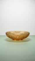 Dekoschale aus Glas in antikem Gold, flach und breit